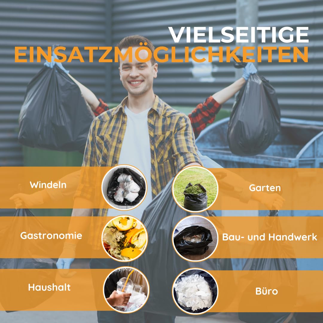 Bolsas de basura de 240 litros, extrafuertes y resistentes, 10 rollos | Bolsas de basura, barniz de basura, bolsas de basura para casa, jardín, industria y gastronomía
