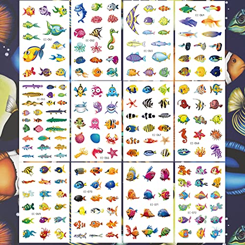 Ooopsiun Ocean Animals Temporary Tattoos For Kids - 12 Sheets Ocean Fish Birthday Party Decorations Supplies Favors For Boys Girls #TOP1