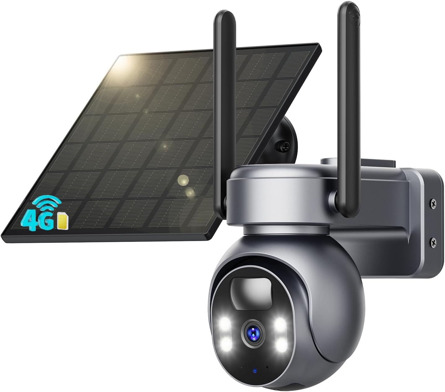 SEHMUA 4G LTE Solar Outdoor Surveillance Camera with SIM Card - Night Vision Color 2K 3MP PTZ Wireless Camera with Solar Panel, 355°/105° Swivel, PIR Detection