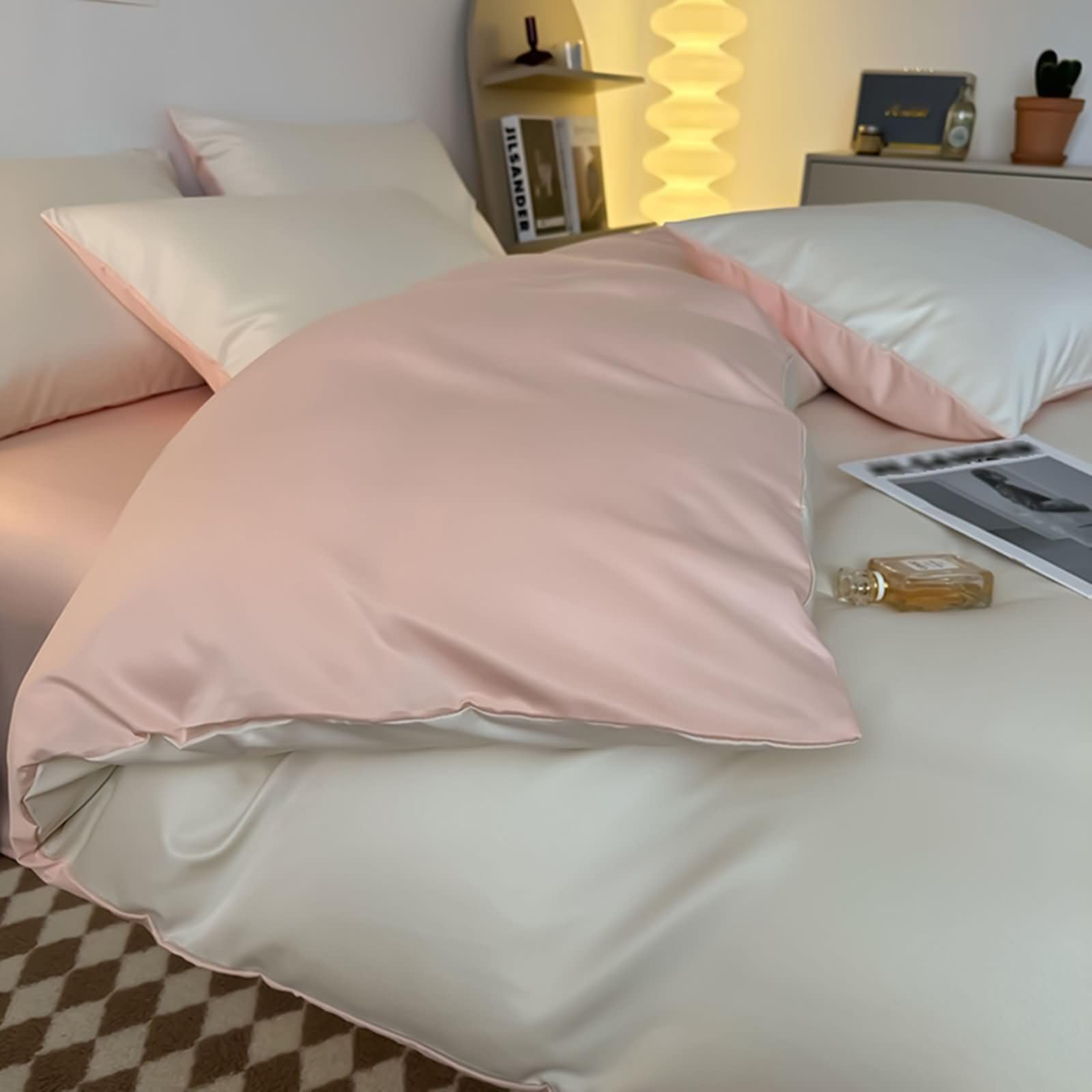 4-częściowy zestaw pościeli na łóżko 180 cm, poszwa na kołdrę 200 x 230 cm, prześcieradło z gumką 180 x 200 cm i 2 poszewki na poduszkę, dwukolorowa, jednokolorowa, mikrofibra, poliester