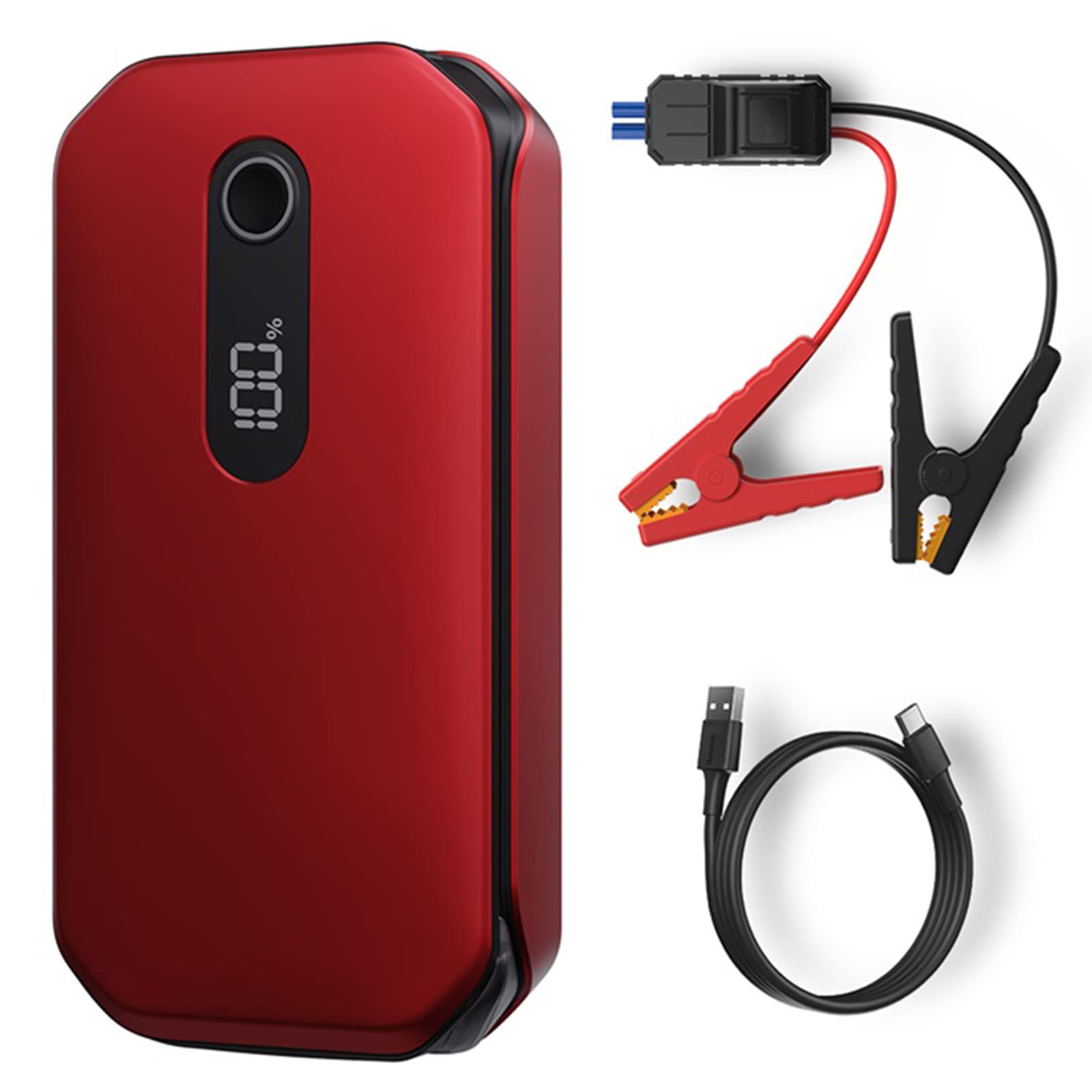 Batería de Coche Arrancador de Emergencia Portátil Auto Arrancador de Emergencia Coche de Potencia Encendedor de Emergencia Multifunción Carga Tesoro con LED,Red