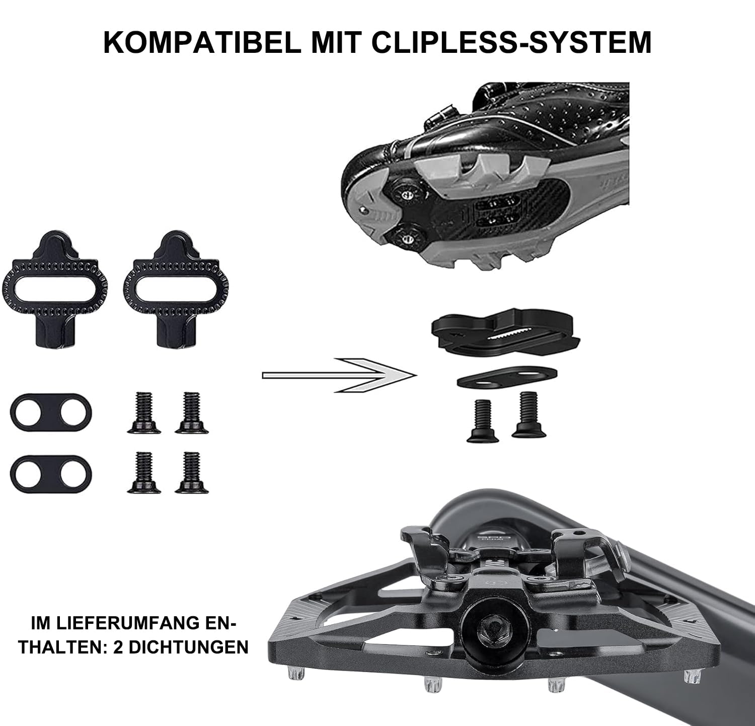 CXWXC Fahrradpedale mit 3 abgedichteten Lagern, klick Pedale 9/16 Zoll Aluminiumlegierung, Anti-Rutsch, breite Plattform, Klickpedale für MTB oder Rennrad