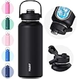 TOURIT 32 oz Insulated Water Bottle, Stainless Steel Sports Water Bottles With Top Handle, Double-Wall Travel Thermal Water Flask, BPA Free Leakproof Water Bottle for Sports and Travel (Obsidian)