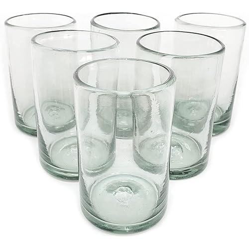 MexHandcraft Clear 14 oz Drinking Glasses (set of 6), Recycled Glass, Lead-free, Toxin-Free (Drinking)