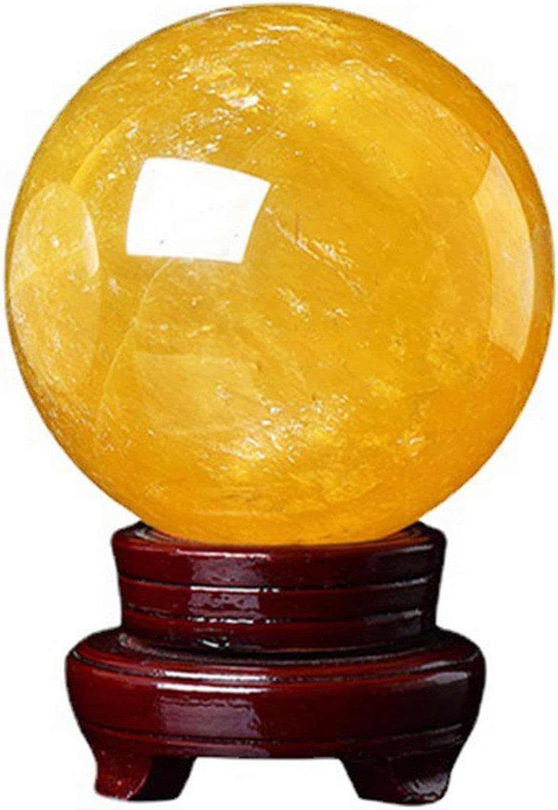 CYVXCPPGI Yellow Crystal Ball Citrine Crystal Sphere with Wooden Stand Feng Shui Divination Sphere for Display Sphere Ornament Art Decor,16cm/6.3in