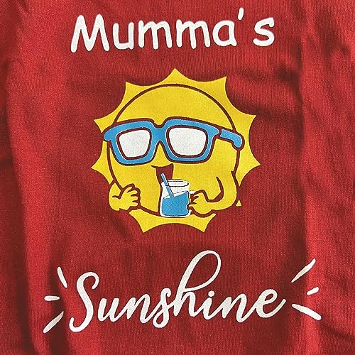 Image of WAGZY Cotton Blend Red Mumma's Sunshine Printed Stretchable T-Shirts For Puppies, Kitten, Dogs And Cats (10 inch Xxs) - 120 G