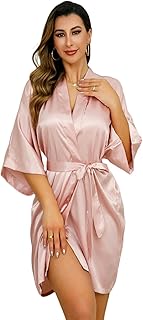 Bata de Seda sintética para Primavera y Verano, Informal, Fina, para Estar en casa, Pijama, cárdigan Sencillo y Holgado, Bata de baño con Cordones, Color Rosa, L