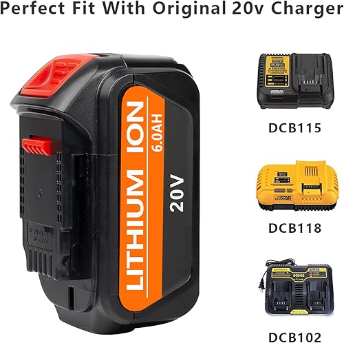 Miniatura 3 de Paquete de 2 (DCB206) 6.0Ah 20V Baterías, Reemplazo para Dewalt 20V Max Batería DCB206-2 DCB204 DCB203 DCB201, compatible con Dewalt DCDDCFDCG