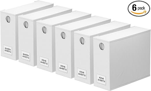 SpaceAid 6 Pack Bed Sheet Organizers and Storage, Foldable Sheet Organizer with Window for Linen Closet, Set Folder Keeper for Queen & King Size Bedding Storage (White)