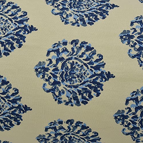 Image of Trance Home Linen Premium 16x32 Inches 100% Cotton Bolster Covers with Tie Knot | Anti-Pill 200 Tc Thread Count | Dewan Bed Round Pillow Cover (Damask Blue - Pack of 2)