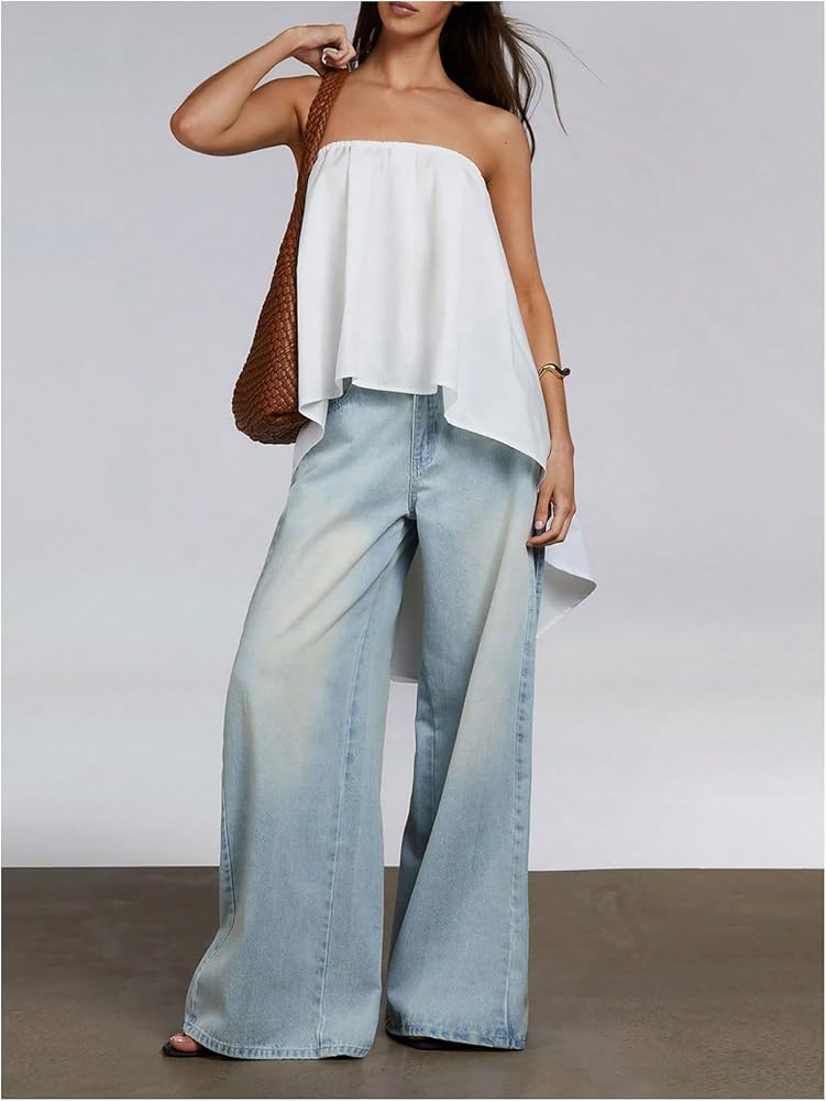 SOLY HUX Women's Summer Tube Tops - Strapless Textured Fitted Tank Shirts