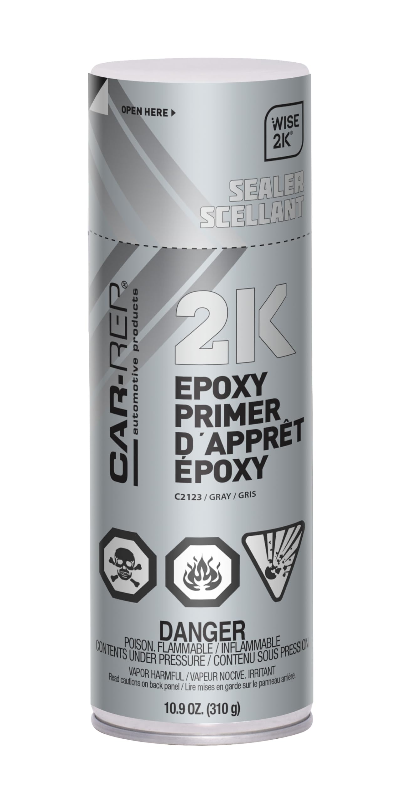 Car-Rep® 2K Epoxy Primer with Wise 2K Technology, Suitable for All Kinds of Metals, Carbon Fiber Substrates, Most Automotive Plastics, Grey, 11oz Aerosol Can
