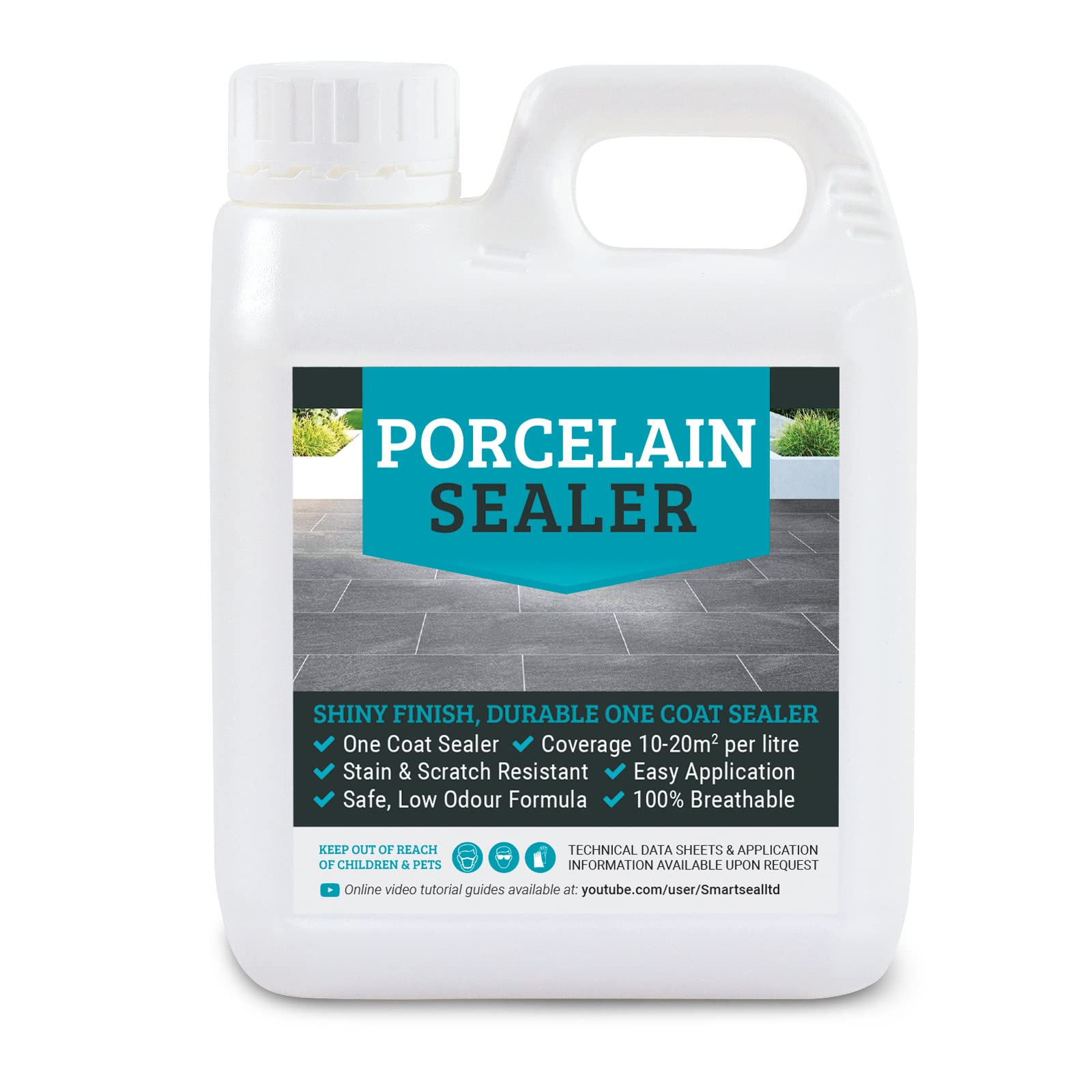 SmartSeal Porcelain Tile Sealer, 1L, Breathable, One Coat, Wet Look Porcelain Sealer for Internal & External Use. Protective