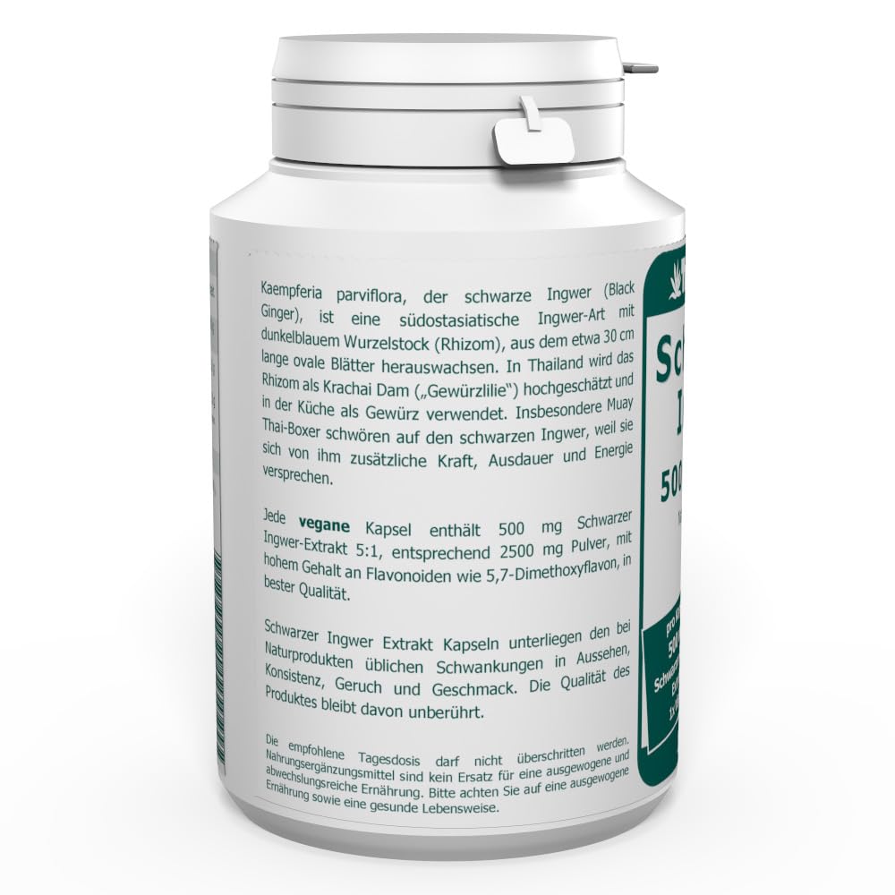 The Nutri Store - Schwarzer Ingwer Extrakt 500 mg - 120 Kapseln - Kaempferia parviflora 5:1 Konzentrat - 4 Monatsvorrat - Made in Germany