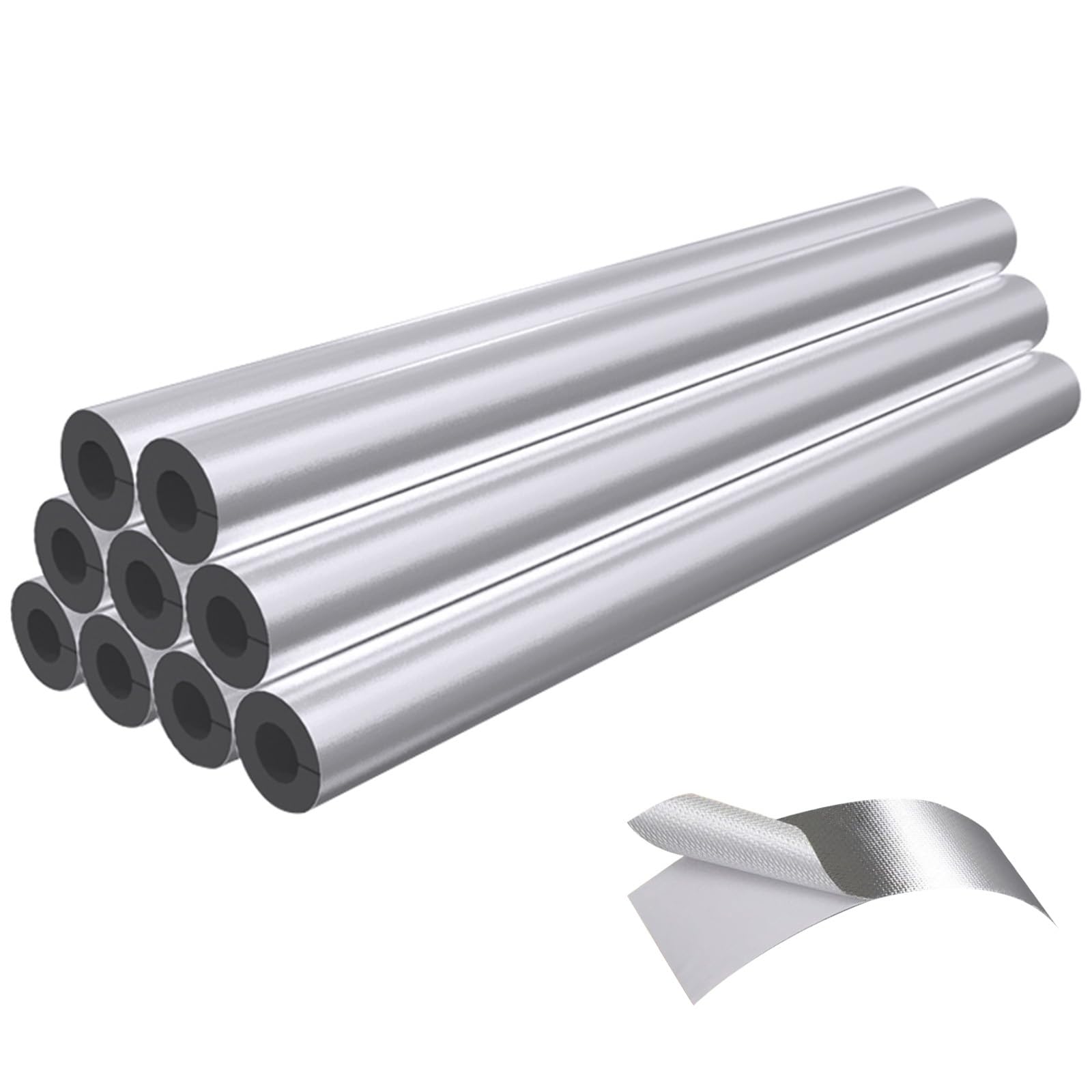 Rohrisolierungsrohre aus Aluminiumfolie für den Außenbereich, mit selbstklebendem Schaumstoff, ID22 mm, 34 mm, 48 mm, 60 mm, 76 mm, 89 mm, 110 mm Dicke, Größe 4/5 Zoll