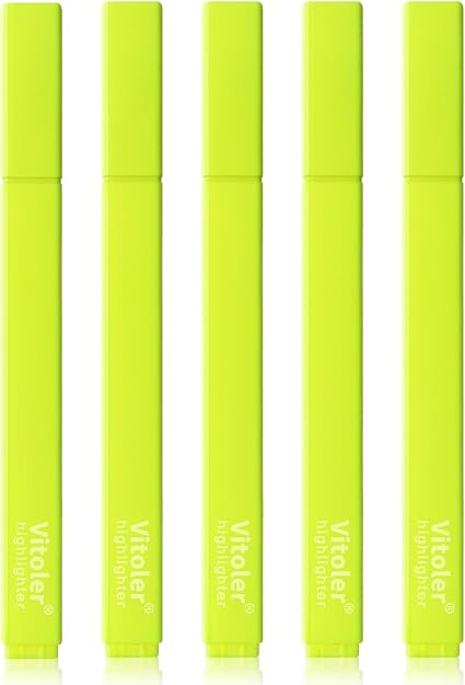 Vitoler Fluorescent Yellow Highlighters, 10 Pack - Chisel Tip, Quick-Dry, No-Bleed, For School, Office, Home