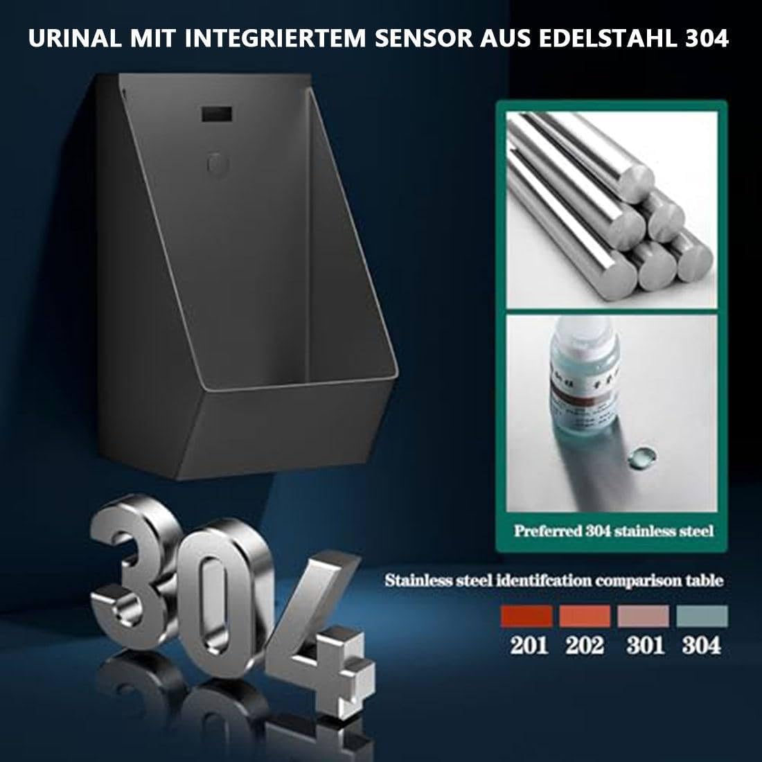 304 Stainless Steel Urinals,Wall Mounted Sensor Urinal,Induction Flush Urinal,Intelligent Sensor Flush Male Urinal,Wall Mounted Bathroom Urinal,Silver