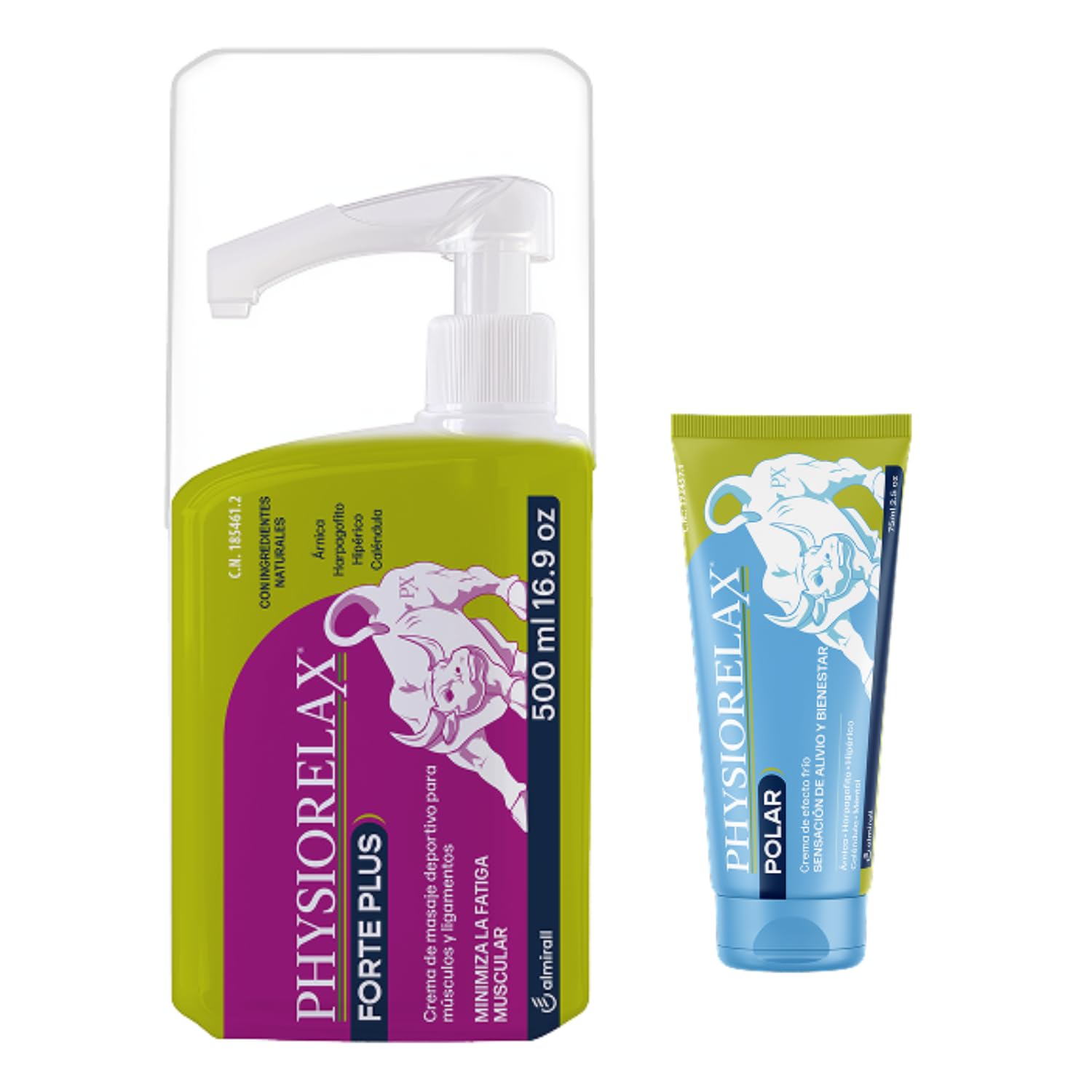 Physiorelax Pack Crema de Masaje – Forte Plus (500 ml) + Polar (75 ml) | Recuperación y Descanso Muscular, Efecto Frío y Calor, con Árnica e Ingredientes Naturales