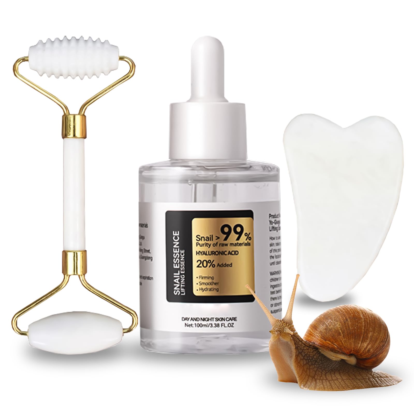 Snail Mucin Serum, Snail Mucin Moisturiser - With Jade Roller And Gua Sha Set - Anti Aging & Anti Wrinkle Face Serum For Women Mature Skin, Beauty Gifts Sets For Women