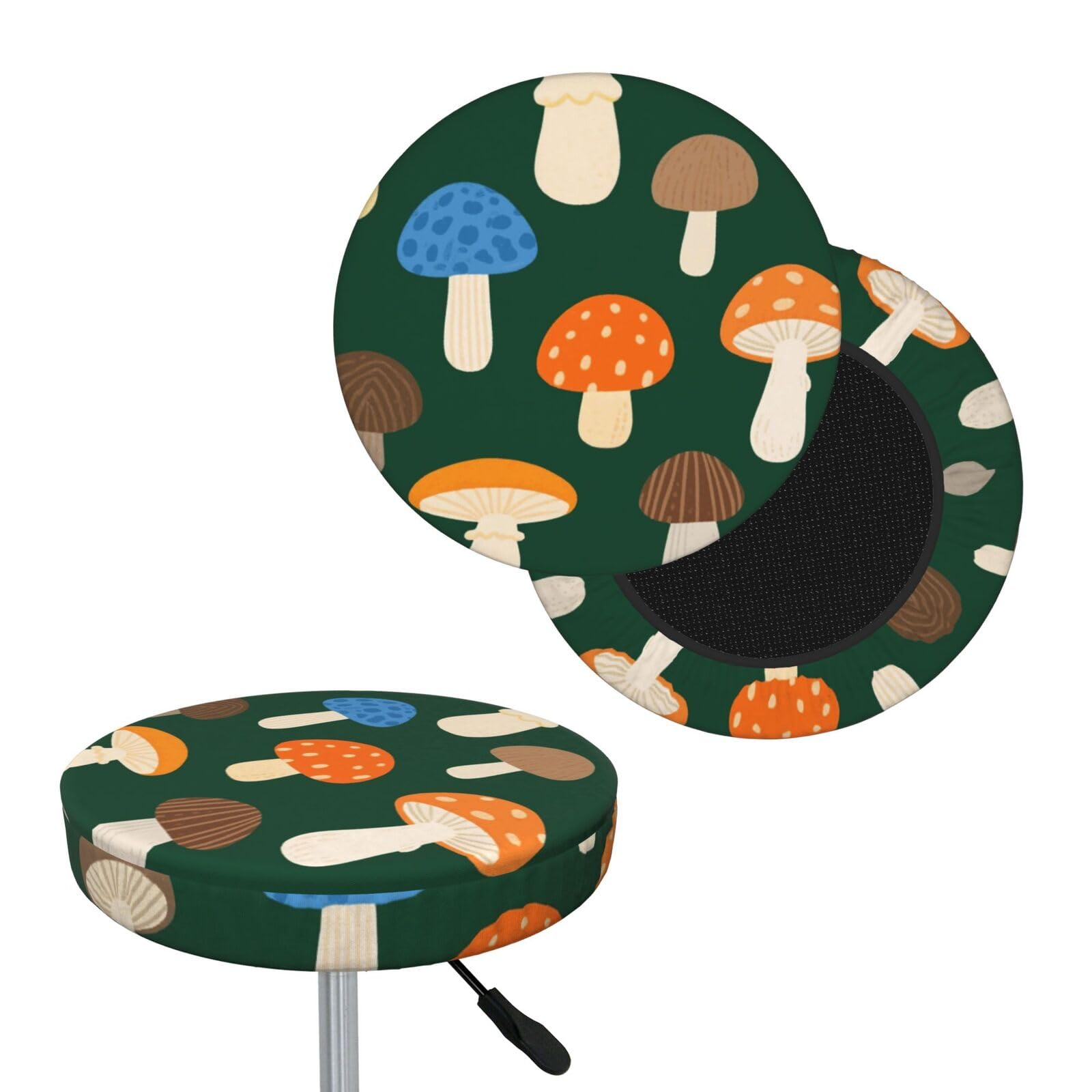 FekiLoot Various Mushrooms Round Bar Stool Covers Stretch Washable Bar Stool Covers Dustproof Slipcover Bar Chair Covers with Elastic Band for Bar Kitchen Living Room Decor 14 Inch