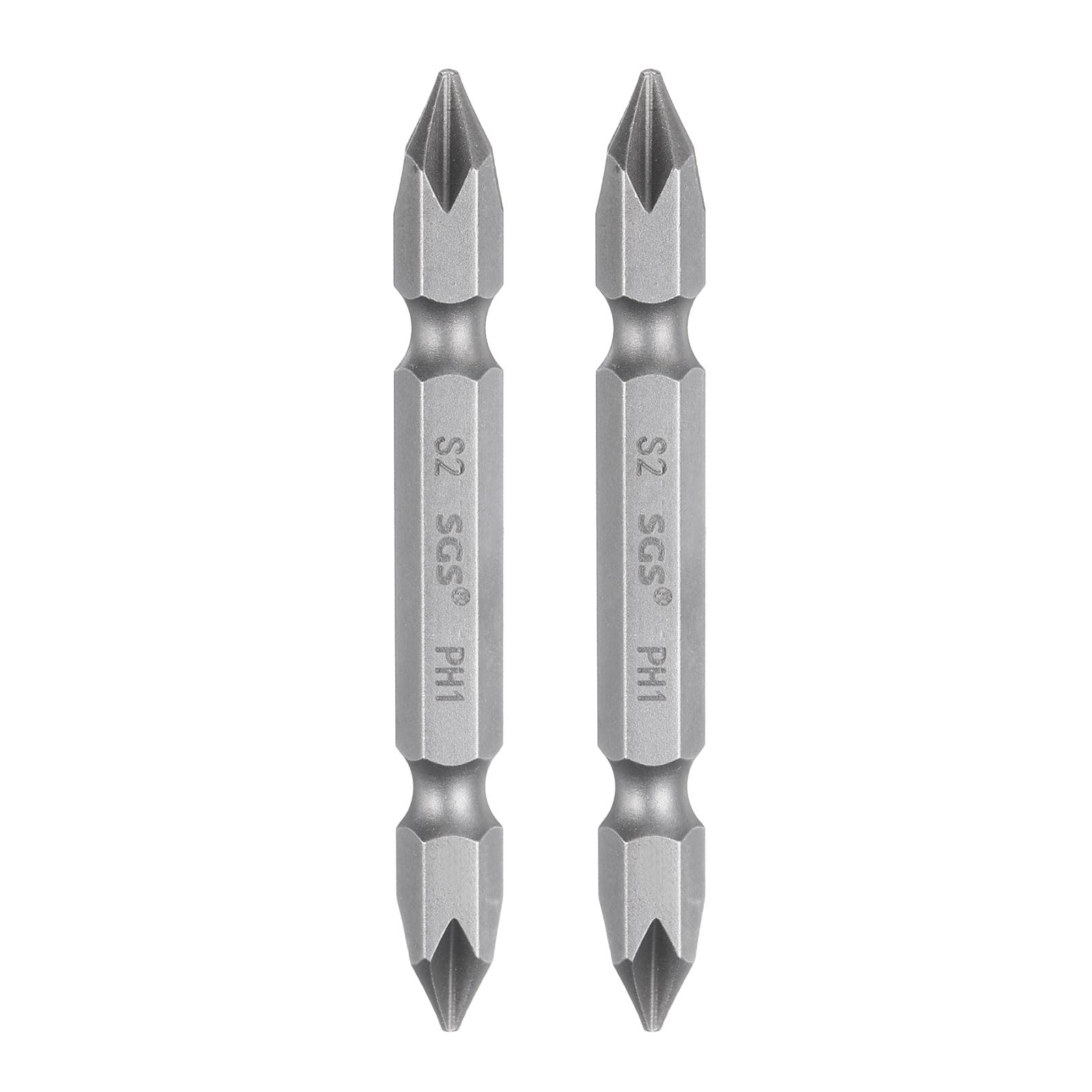 HARFINGTON 2pcs Magnetic Double Ended Screwdriver Bit 6.35mm PH1 2.56" Length 1/4" Hex Shank S2 Steel Two Sided Phillips Cross Screw Driver Bit