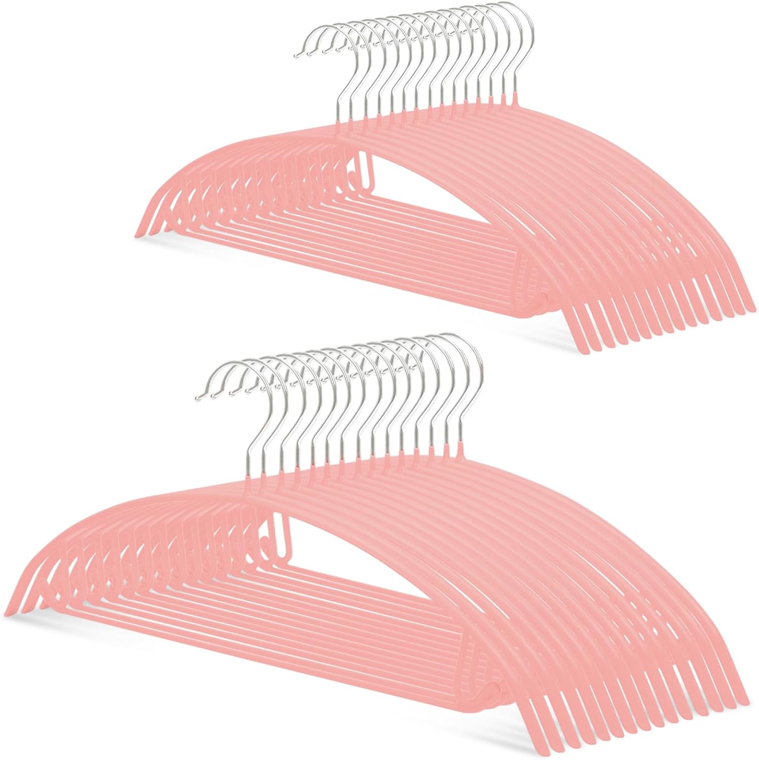 Jiang&Rong 16 Inch Rubber-Coated Non-Slip Metal Hangers - Heavy Duty No Bump Closet Hangers for Coats, Shirts, Suits, Sweaters (30-Pack, Pink)