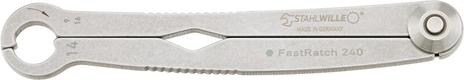 STAHLWILLE 240 14 | FastRatch Ratschenschlüssel 14 mm - 9/16 " | offener Ringschlüssel mit Ratschenfunktion, Maulschlüssel | ideal für Bremsleitungen, Überwurfmuttern | Made in Germany