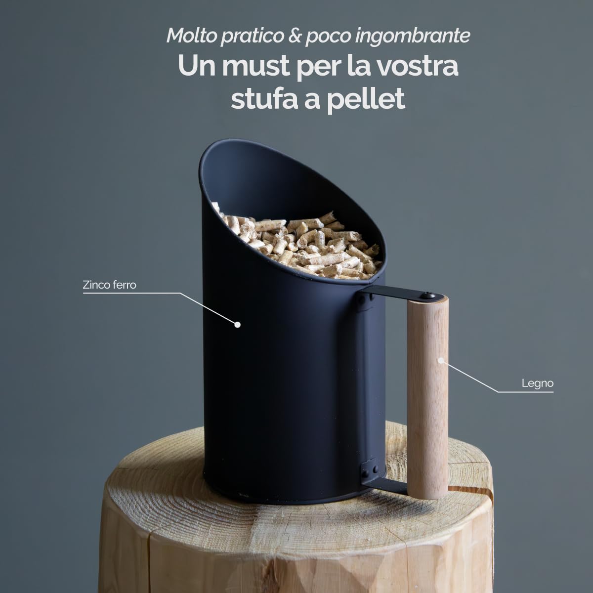Linxor - Pala per pellet in zinco con manico in legno - 1,5L - Vari colori