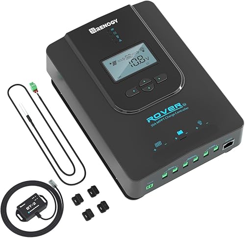 Renogy Controlador de carga solar (Bluetooth) -Rover 30A 12V24V Auto DC Entrada MPPT Controladores de carga para paneles solares LCD ajustable para