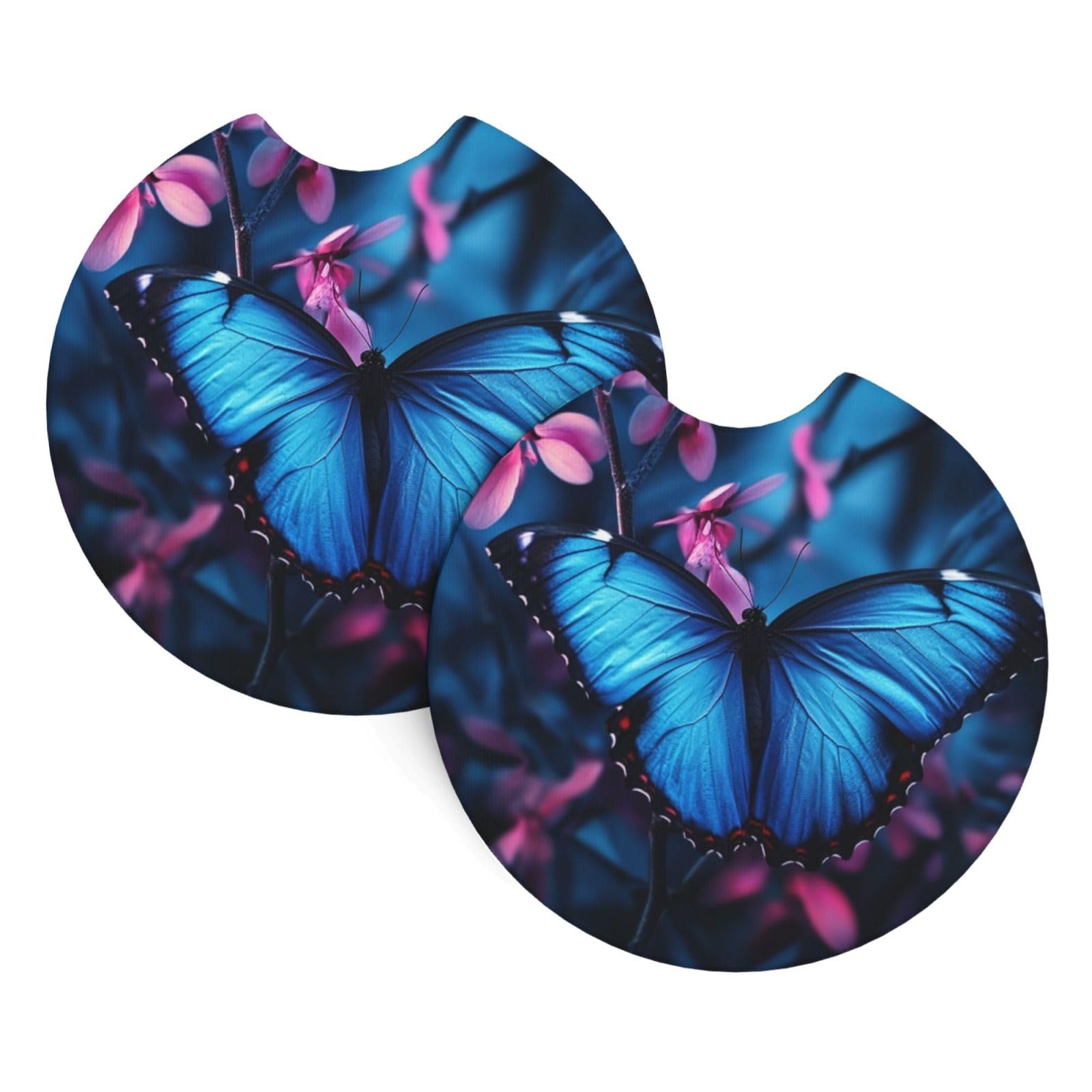 2 Pack Car Cup Holder Coasters 2.7 Inch Universal Anti-Slip Shockproof Car Cup Holder Insert Blue Butterfly Car Coasters Drink Coasters Cup Holder Coasters for Car Accessories