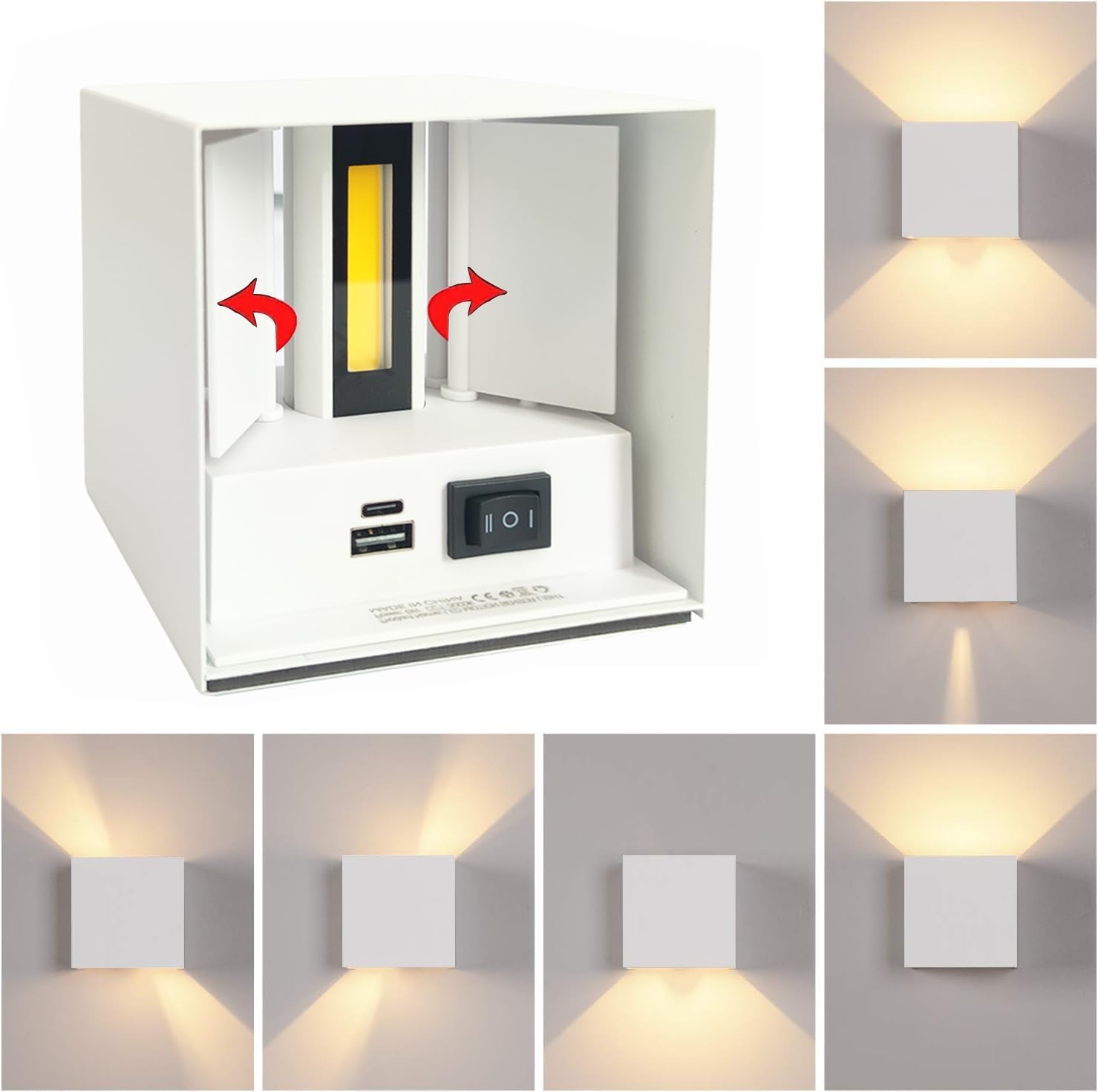 2 Pezzi Lampada da Parete con Sensore di Movimento, USB Ricaricabile Lampada da Muro Senza Fili, Batteria 3600mAh, Applique da Parete Interno Magnetica Per Camera da Letto Corridoio Scale, Bianca