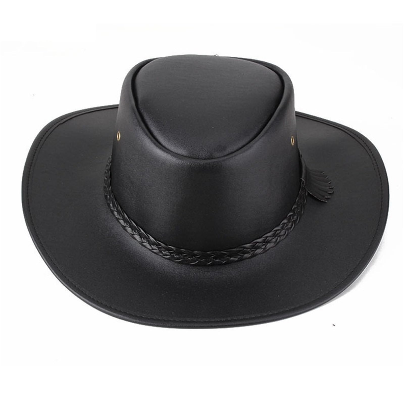 Cappello da Cowboy Cappello da Cowboy da Uomo in Ecopelle Gentiluomo Jazz Berretto Vintage Autunno Inverno per Feste Ed Eventi All'Aperto(Black)