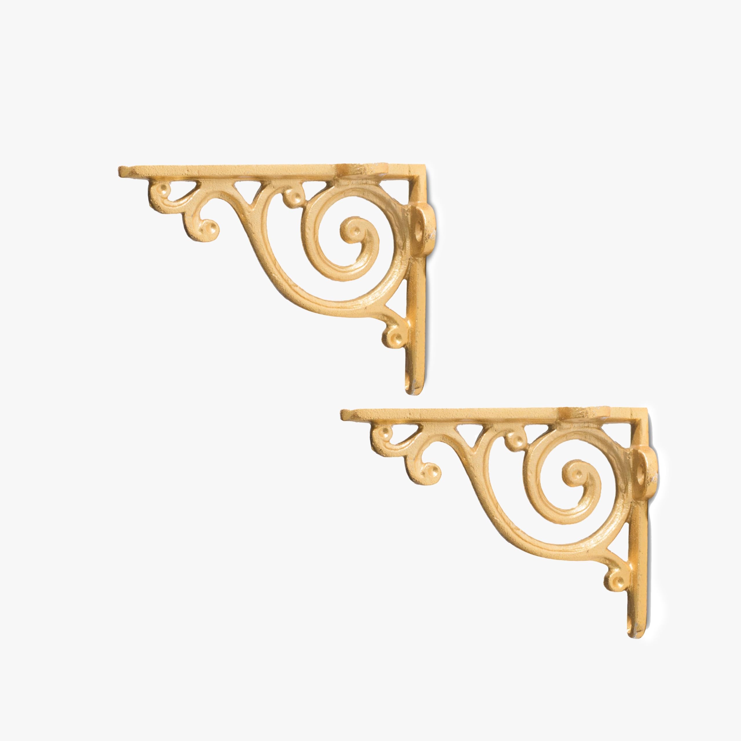 CASADECOR Metal Golden Victorian Swirl Wall Bracket Set - Pack of 2 | Wall Plant Hanger | Plank Holder for Walls | Indoor & Outdoor Shelf Bracket for Home & Office | Easy-Installation 3