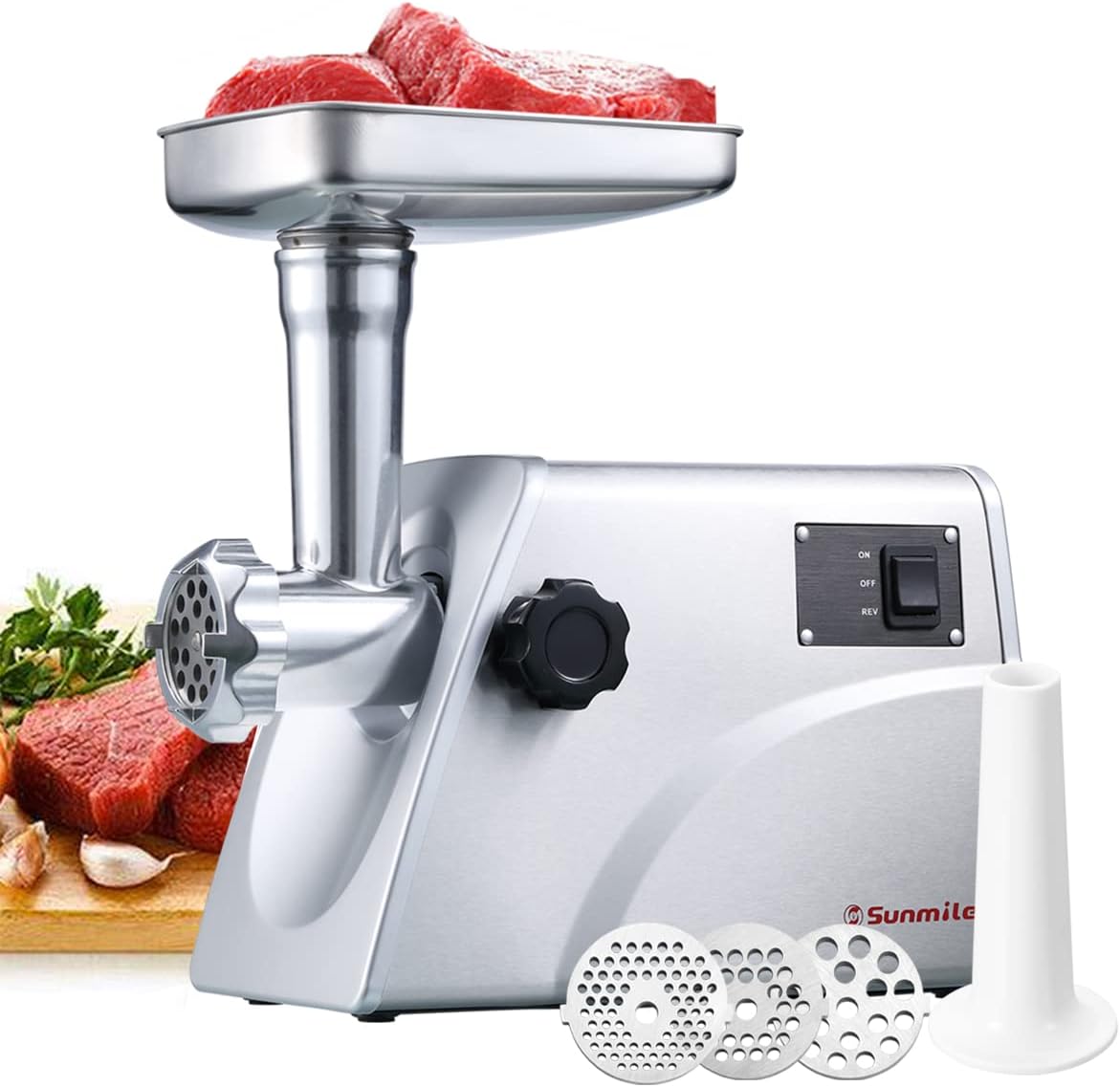 SM-G33 Electric Meat Grinder - 1HP 800W Max Power - ETL Stainless Steel Meat Grinder Mincer Sausage Stuffer, Stainless Steel Blade and Plates and 1 Sausage Maker