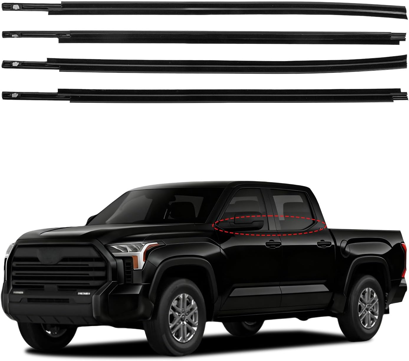 RANSOTO Window Weatherstrip Moulding Trim Compatible with 2007-2019 Toyota Tundra Crewmax Seal Belt Replaces 68210-0C020 68160-0C020 4Pcs