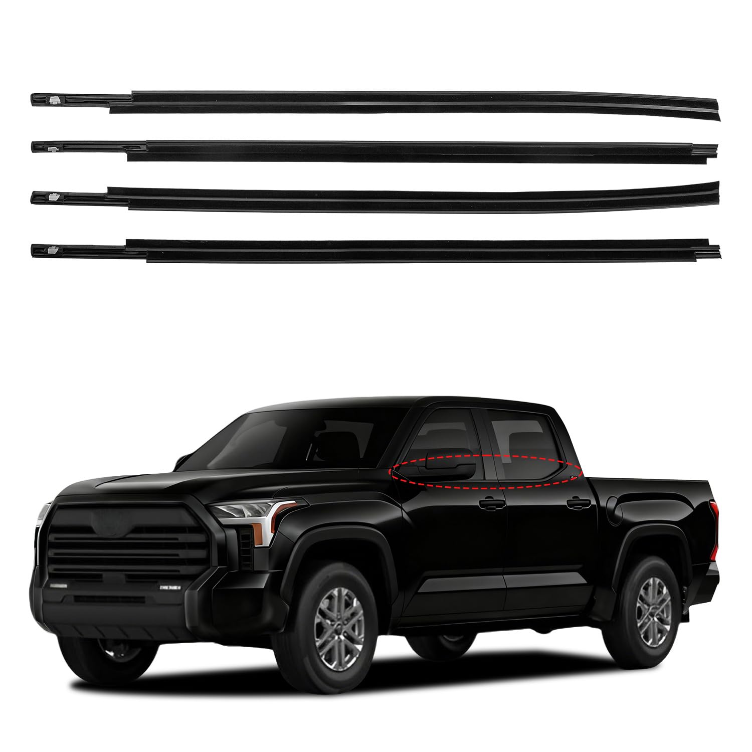 RANSOTO Window Weatherstrip Moulding Trim Compatible with 2007-2019 Toyota Tundra Crewmax Seal Belt Replaces 68210-0C020 68160-0C020 4Pcs