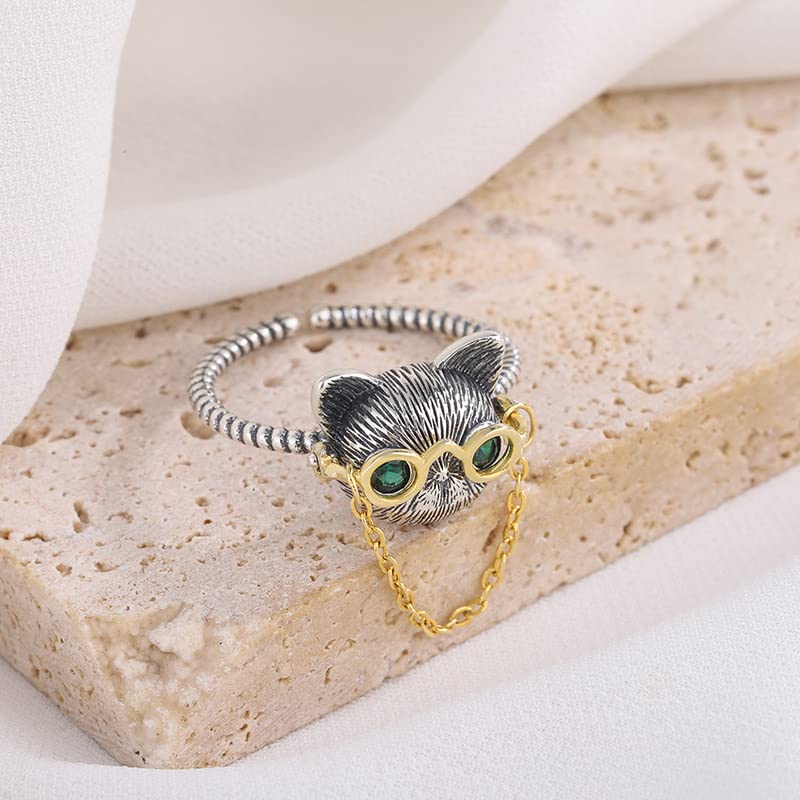 Image of 925 Sterling Silver Cat Vintage Ring Punk Open Adjustable Animal Ring