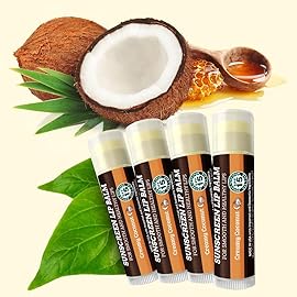 Earth\'s Daughter SPF Coconut Lip Balm 4-Pack Stocking Stuffers - Lip Sunscreen, SPF 15, Organic Ingredients, Beeswax, Coconut Oil, Vitamin E - Hypoallergenic, Paraben Free, Gluten Free, New