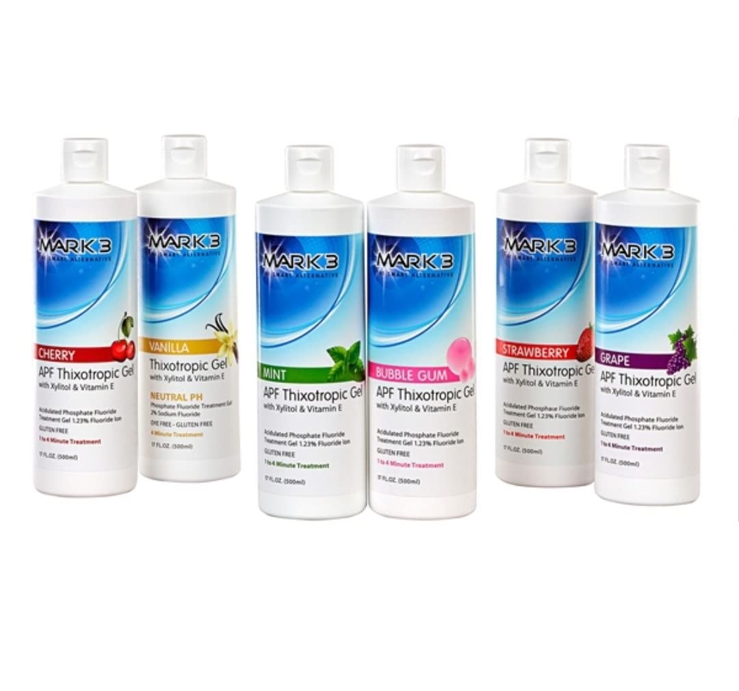 Thixotropic APF Fluoride Gel (Mint, Bubble Gum, Cherry, Strawberry, Grape) Flavored 60 Second (17oz Bottle) with Xylitol & Vitamin E by MARK3 (100-161) (Bubble Gum)