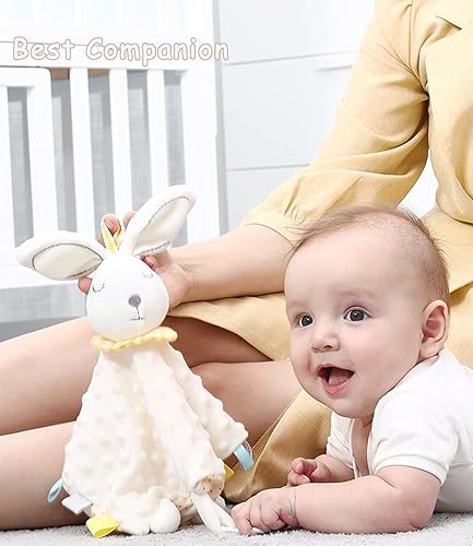 Miniatura 7 de Lovey Bunny - Manta de seguridad para bebés, niñas y niños, manta de peluche suave con etiquetas para bebés, manta de seguridad, juguetes de