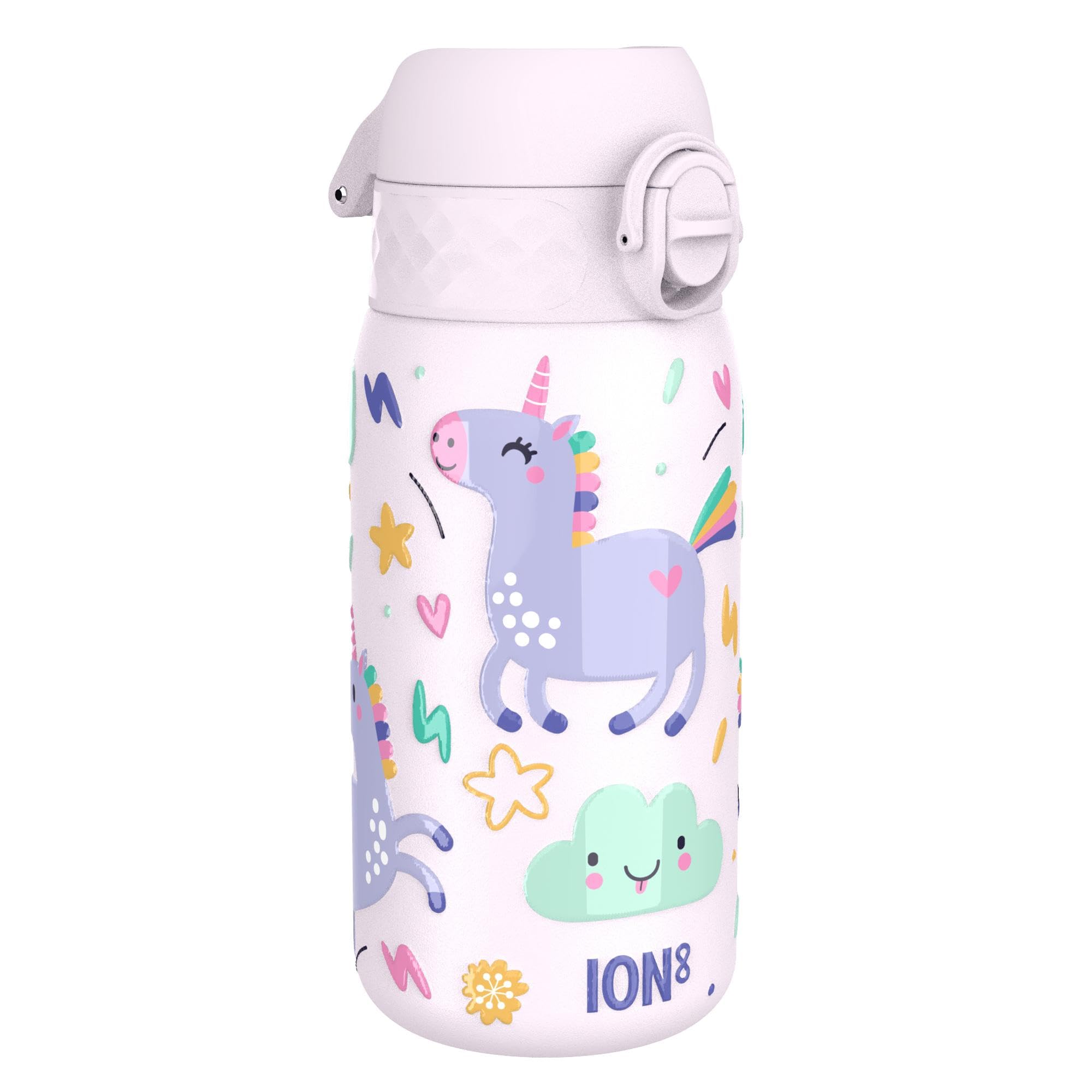 Small Water Bottle, Leak Proof, Easy to Open, Secure Lock, Dishwasher Safe, Flip Cover, Carry Handle, Easy Clean, Durable, Water Bottle, Raised Print, Unicorns