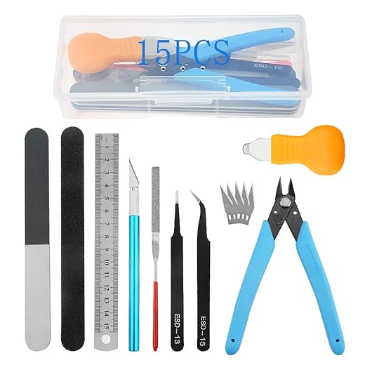 Bigstone 15 PCS Gundam Model Tools Kit Hobby Building Tools Set for Cars, Airplanes, Buildings, Gundam, Robots Models Building Repairing and Fixing ext.