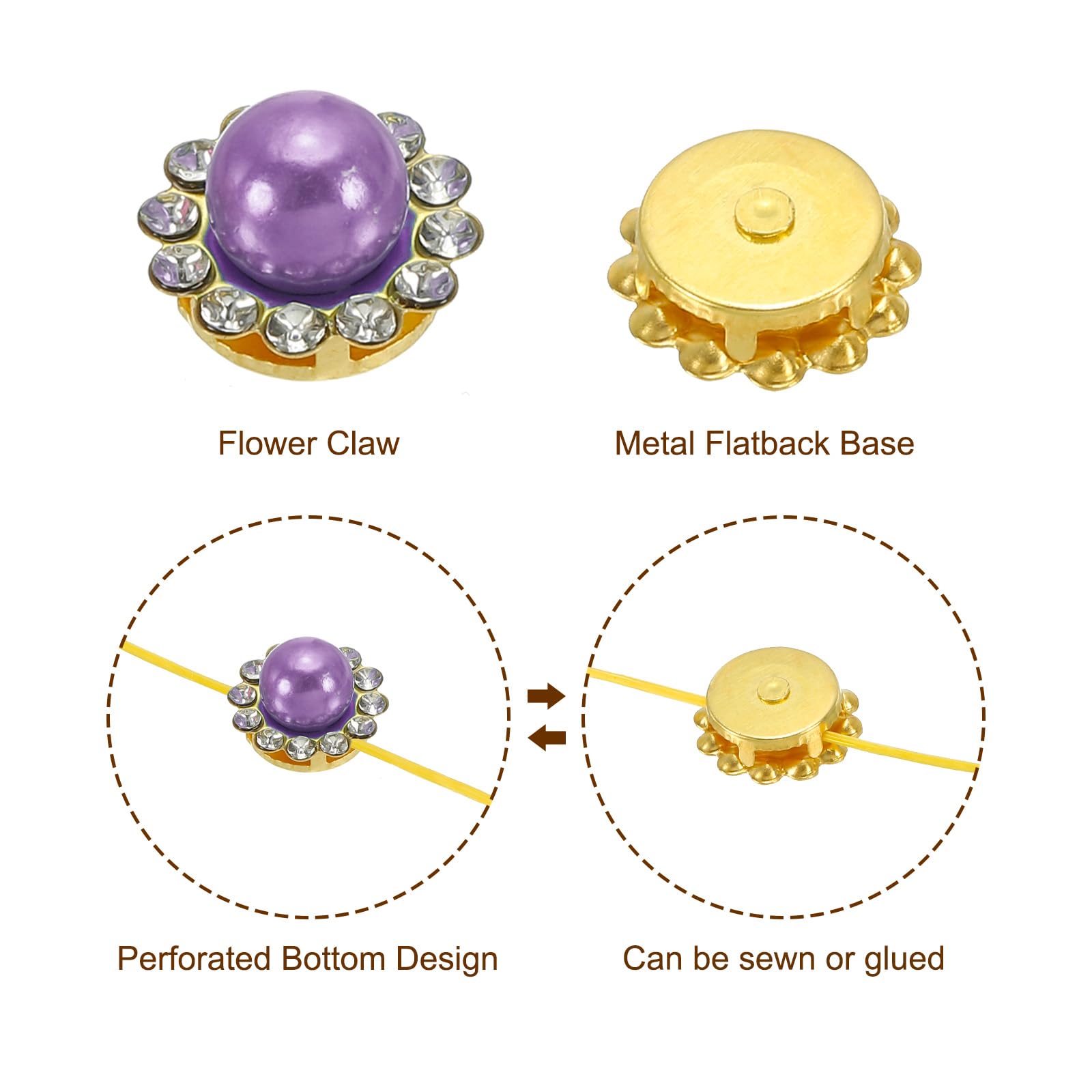 PATIKIL 12 mm Flower Claw Sew on Pearls Rhinestones - Image 3
