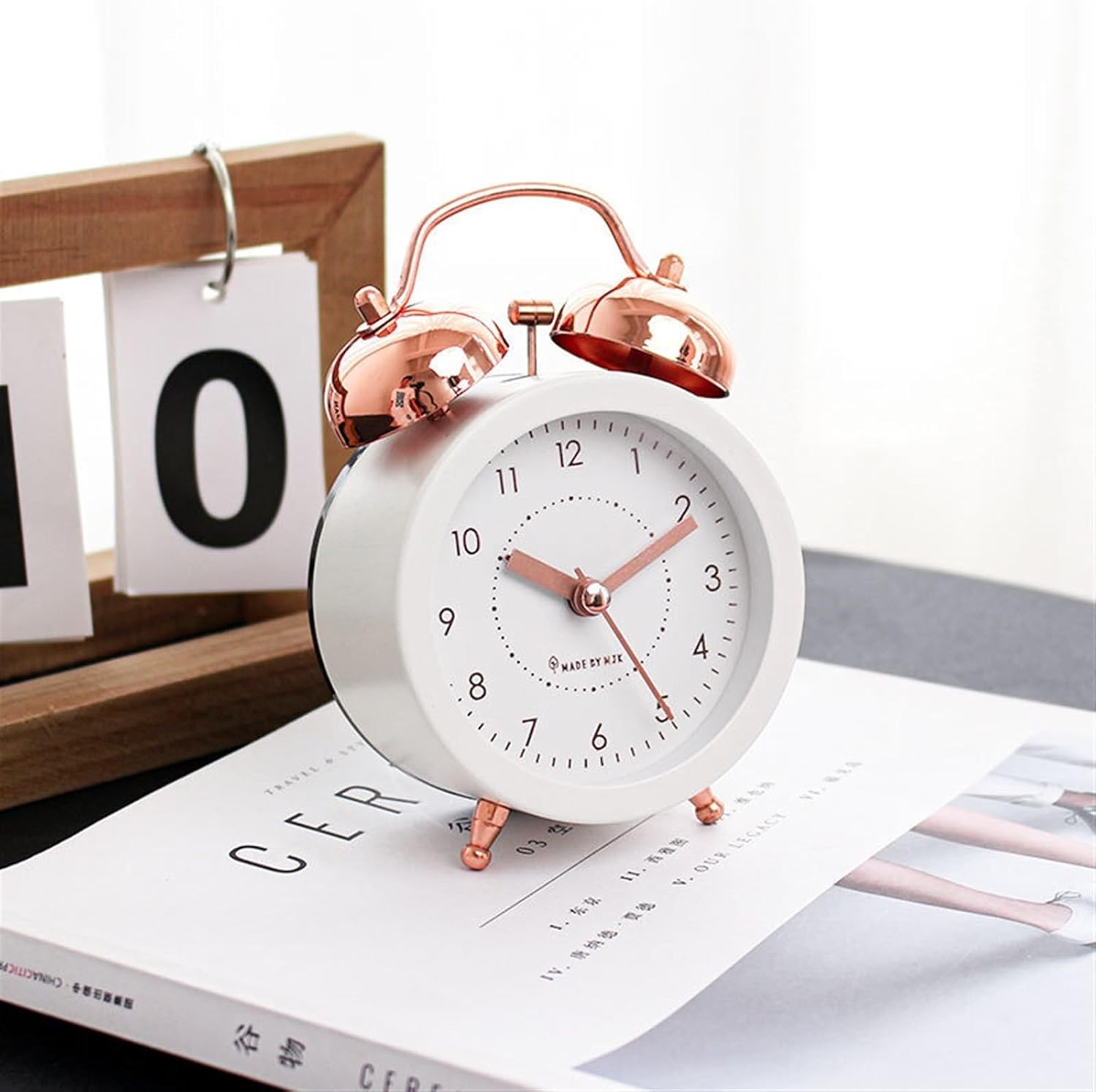 Alarm Clocks Simple Metal Alarm Clock Light Luxury Bell Rose Gold Creative Mute Bedside Female Student Alarm Clock Table Clock Bedside Clock(Gold-2), jinyi2016SHOP-1998