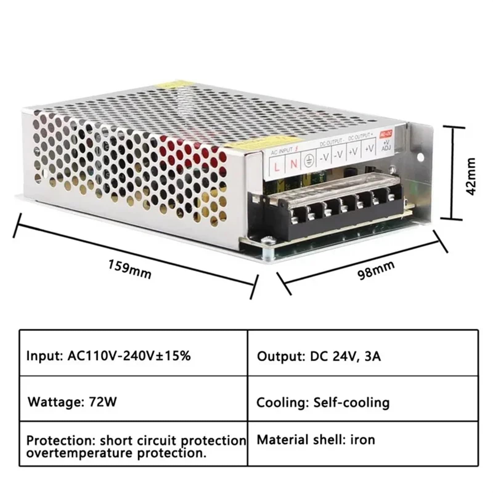 1 Unidad de Fuente alimentación AC/DC 5V, 12V y 24V, 1A, 2A, 3A, 5A, 6A, 8A, 10A, 15A, 20A 30A, for iluminación, 220V a(Dc24v,6 Years)