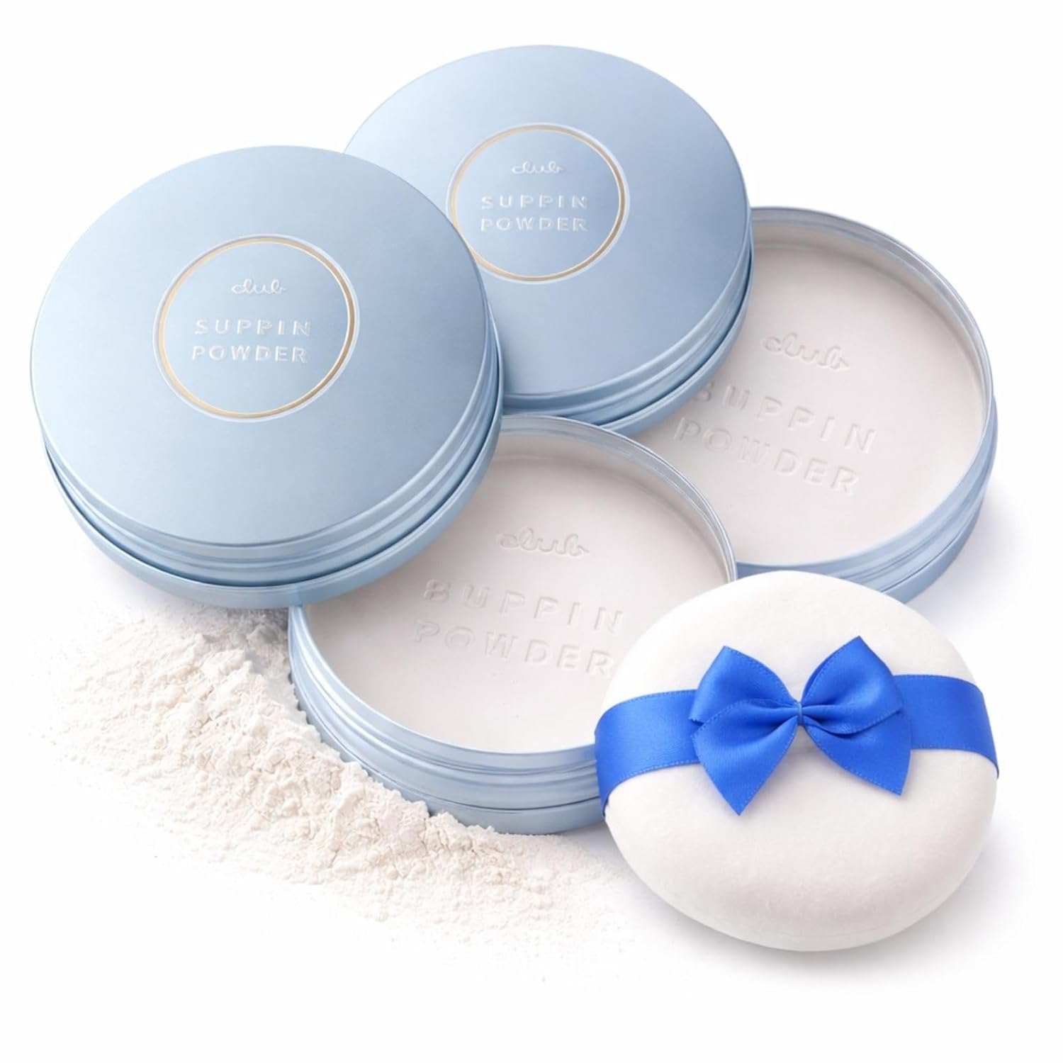 Club Suppin Translucent Pressed Powder Foundation + Overnight Skincare, Finishing Powder Makeup & Face Powder with Amino Acids, Shea Butter& Aloe, 24H Long-Lasting Japanese Skincare, WHITE, 2EA