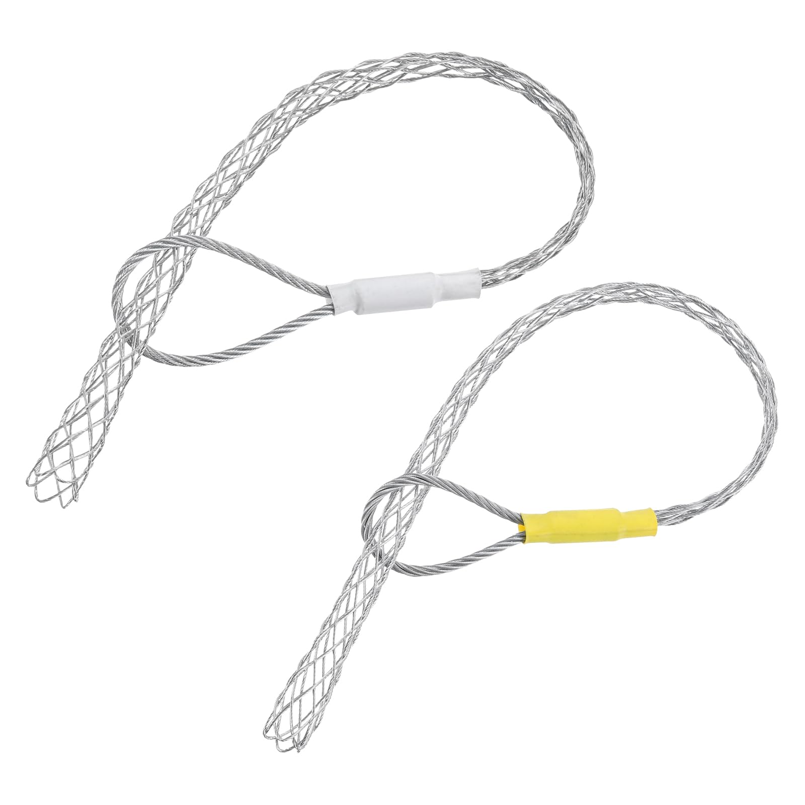 QUARKZMAN Ferrule per Tiracavi per Cavi 15-20mm+20-25mm Bianco+Giallo 39/52mm,0,12/0,16 Piedi Calza Tiracavi in Rete Filo Acciaio Zincato a Singola Testa Copertura Liscia