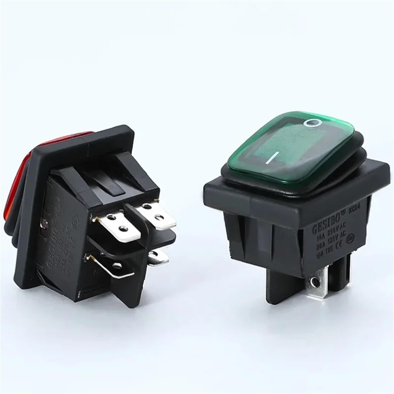 Wodoodporny przełącznik kołyskowy 12 V, 4-pinowy, 6-biegunowy, 16 A, 250 V, 30 x 22 mm, czerwone światło LED, 220 V, KCD4-201, DPST, 5-częściowy (6PIN LED żółty 220V)