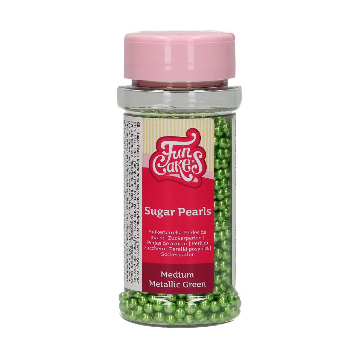 FunCakes Sugar Pearls Medium Metallic Green: Cake Sprinkles, Great Taste, Perfect for Cake Decorating, Edible Sugar Pearls. 80 g.