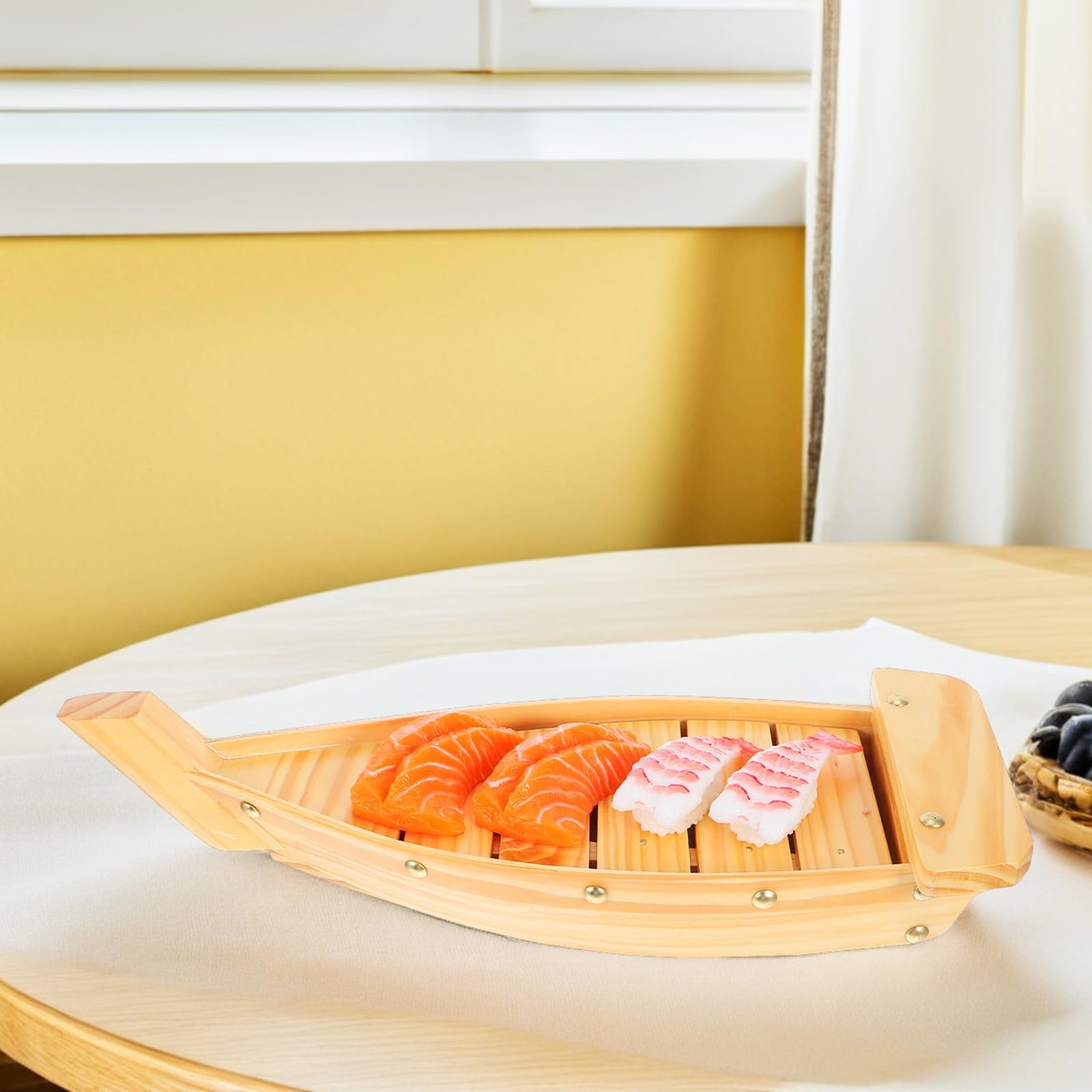 ABOOFAN Plat de Service Sushi en Bois, Forme Bateau, Style Japonerie | Collations et Sashimi, Décoration de Table, Fêtes Spéciales et Repas Familiaux, Usage Domestique ou Restaurant